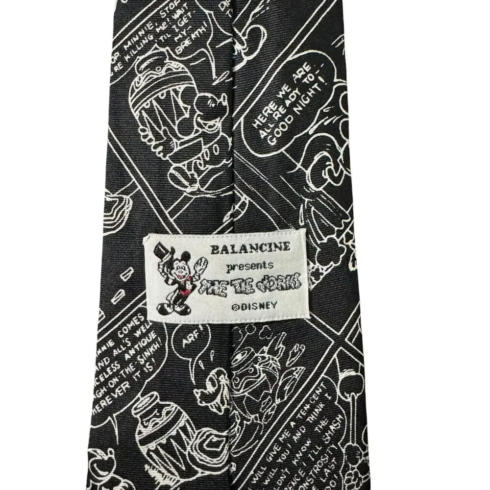 Disney Balancine Tie Works Mickey Mouse Comic Strip Black White Necktie Silk